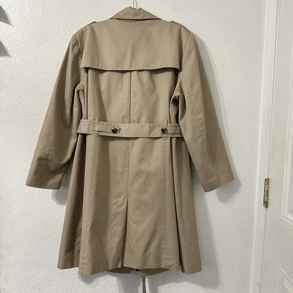 Liz Claiborne New York Double Breasted Trench Coat XL Khaki Belted Minimalist - Picture 4 of 6